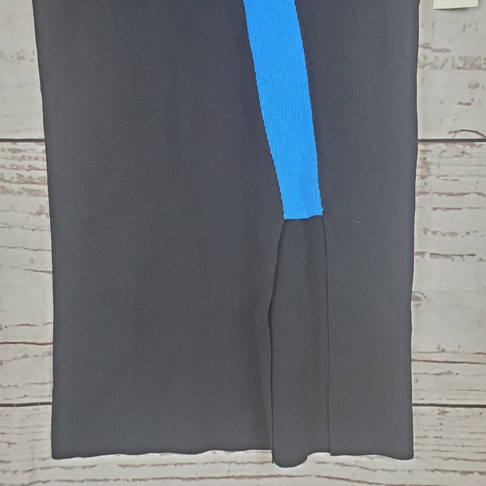 Black Sweater Dress Slit Fitted Long Sleeve Crew - Picture 6 of 8